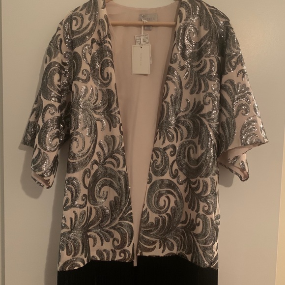 1.STATE - Fringe Trim Sequin Kimono - S - Picture 5 of 7